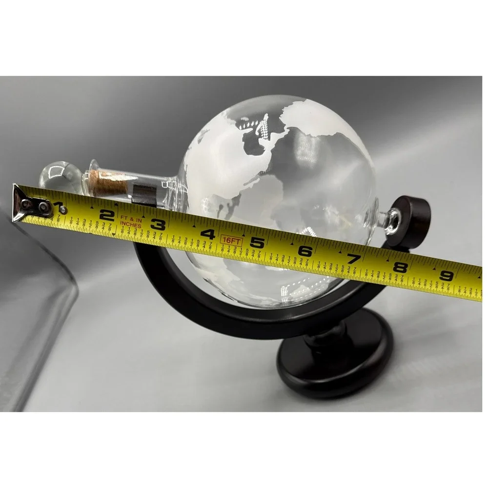 Etched Glass Rotating Globe Whiskey Decanter with Wooden Stand 850ml Barware